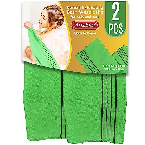 etreetowel Extra Large Size 90 x 28cm (2 PCs) Korean Asian Exfoliating Bath Washcloths Mitt Scrub for Body and Back washcloth Glove Viscose Rayon Towel for Soft Skin
