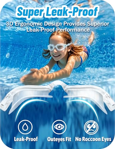 Image of Vvinca Kids Swim Goggles, Swimming Goggles for Kids 3-14 Anti-Fog UV Protection No Leak Pool Glasses for Boys Girls