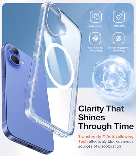 Image of TORRAS Stronger Magnetic Shockproof for iPhone 16 Case, Fit for MagSafe, Never Yellow, 4X Military Grade Drop Protection, Protective Hard Back Plastic Slim Phone Case for iPhone 16 6.1 inch, Clear
