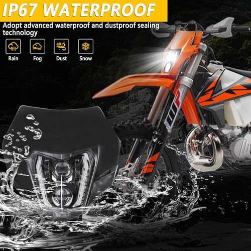 Image of RAMJET4X4 LED Motorcycle Headlight Dirt Bike DRL Headlamp with Bezel Compatible With Motocross Pit Bike Enduro ATV Supermoto 150 250 350 450 500 SX XCW EXC SXF XC SMC R 690