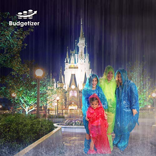 Rain Ponchos Family Pack Extra Thick – (10 Pack) Disposable Plastic Raincoat Bundled with Shoe Covers for Adults and Kids
