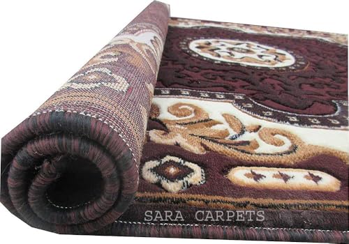 Image of Soft Thick Geometric Acrylic Washable Anti Skid Carpet. for Living Room Bedroom. Hall Size 6 x 8 feet (150X210 Cm) Brown D16