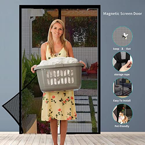Magnetic Screen Door - Self Sealing Magnets, Reinforced Fiberglass Heavy Duty Mesh Net Closure For Sliding Door, Patio, Bedroom-Hands Free, Pets&Kids Friendly, Fit Doors Size Up To 60 X 80 Inch, Black #TOP1