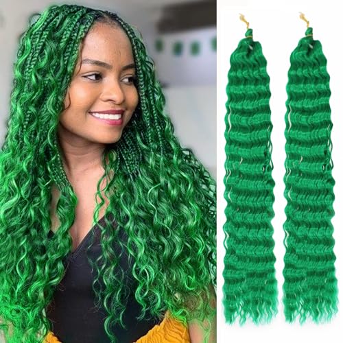 Trekci 24In Deep Wave Green# Boho Curly Braiding Hair 2 Packs crochet hair