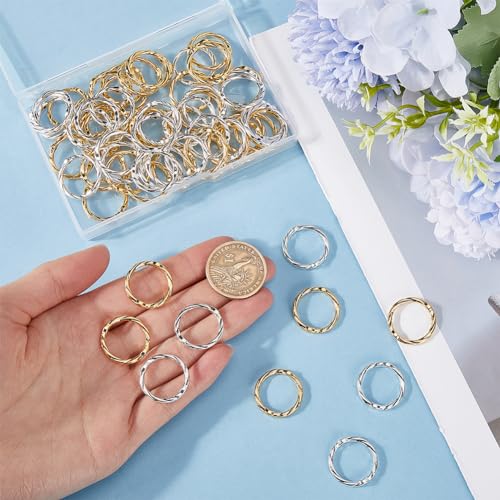 SUNNYCLUE 1 BOX 80PCS 20mm Alloy Circle Bead Frame Spacer Beads Silver Gold Double Hole Round Link Ring Bezel Hollow Connector Frames Bead for Jewellery Making Beading Accessories Diy Earrings Craft - Image 3