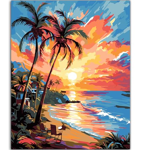 ZTOTZ Paint by Numbers Beach Ocean, Summer Paint by Numbers kit for Adults Beach,Holiday Paint by Numbers for Adults Wall Decor(16x20in)