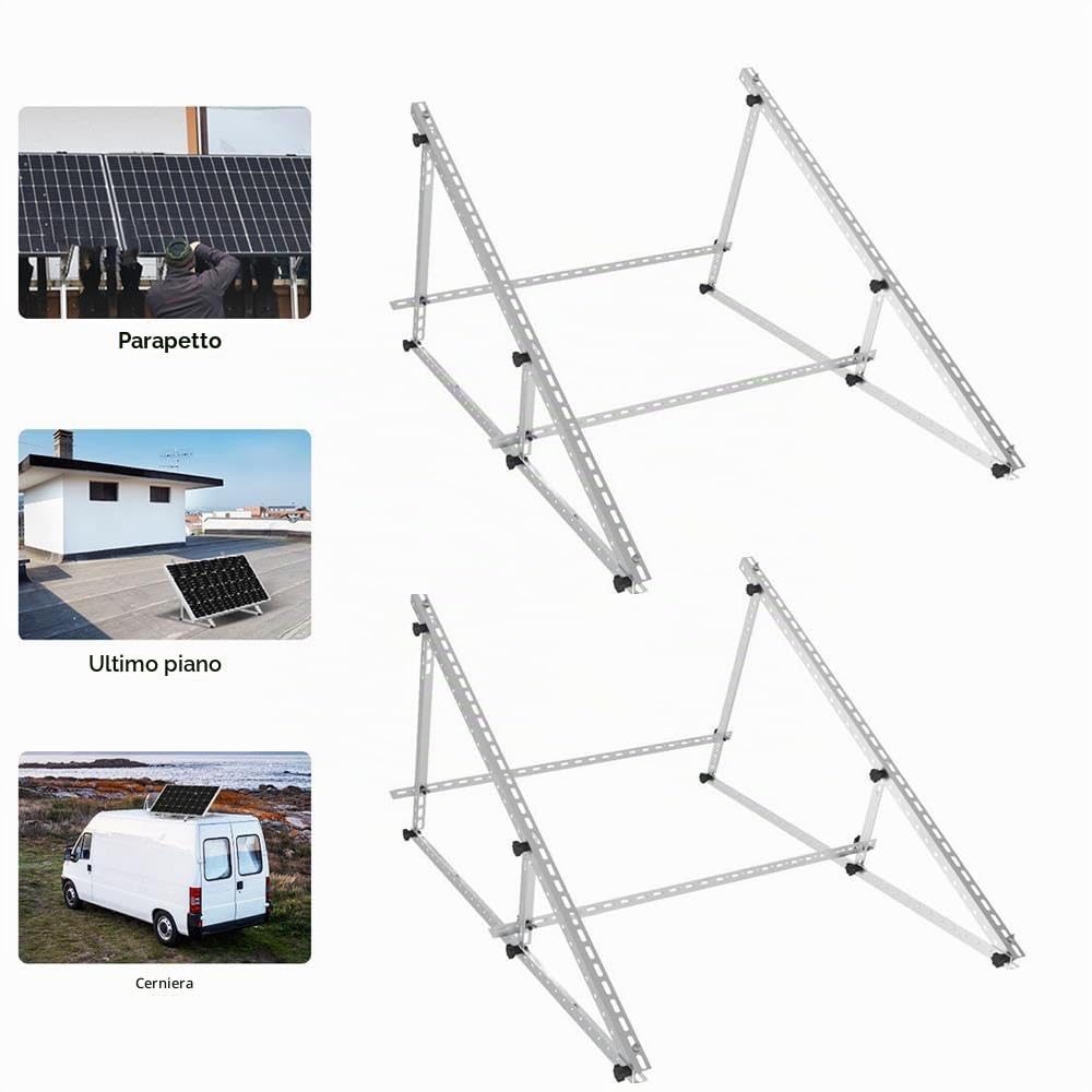 GLIESE Supporto per modulo solare, set di montaggio per modulo solare, elevazione 15°-30°, staffe fotovoltaiche, per camper, balcone fotovoltaico, tetto piano, montaggio a parete, 100W-600W (N118cm-(2