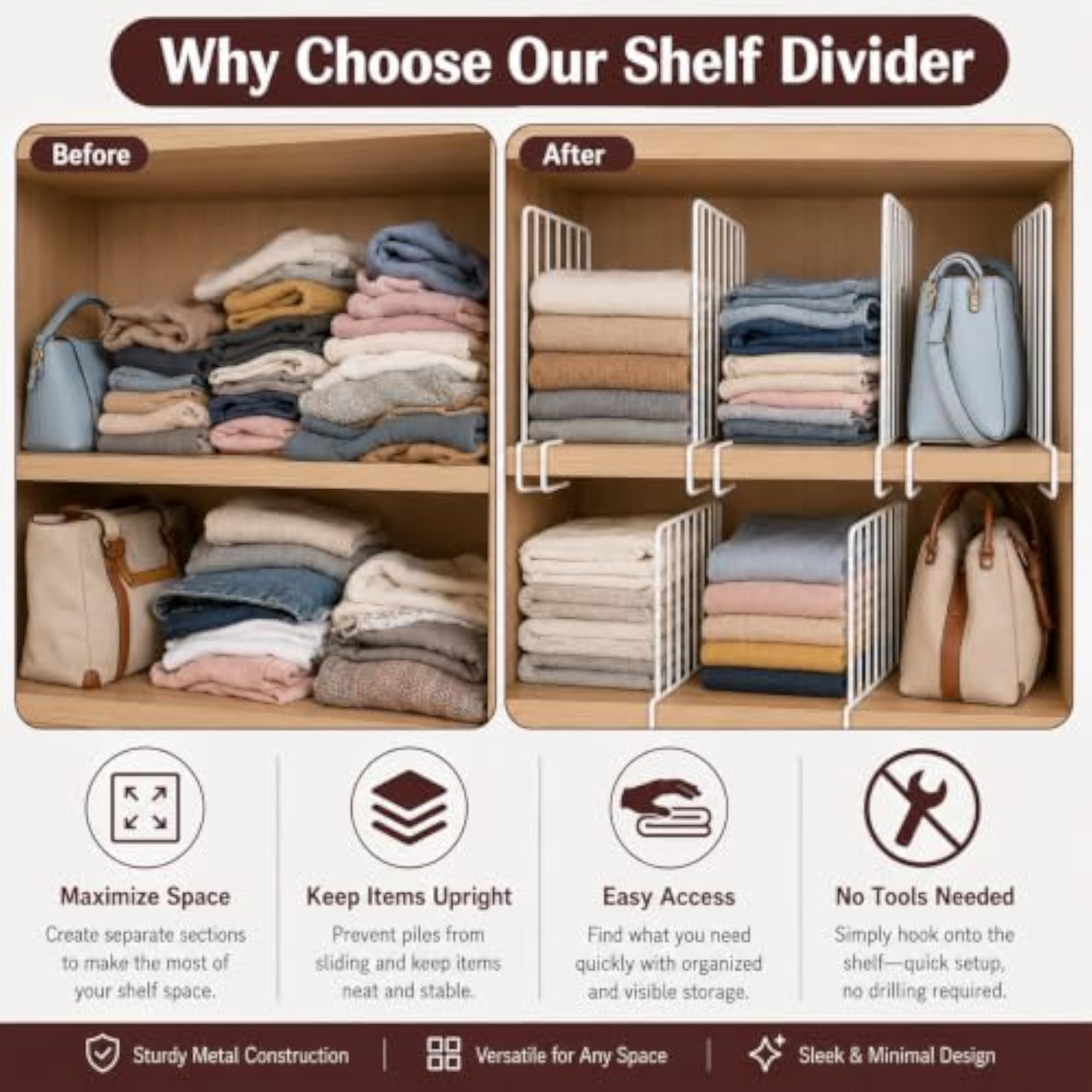 Metal Wardrobe Shelf Divider for Closet