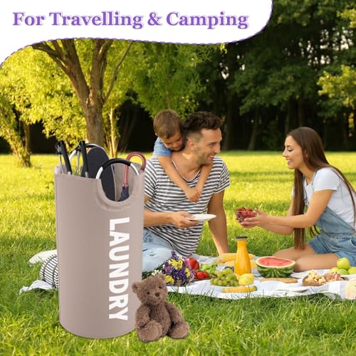 Image of 95L Folding Laundry Basket for Singles, Large Laundry Hamper with Aluminum Handles, Freestanding Dirty Clothes Basket, Sturdy Oxford Fabric Clothes Hampers for Travel, Dormitory, Khaki