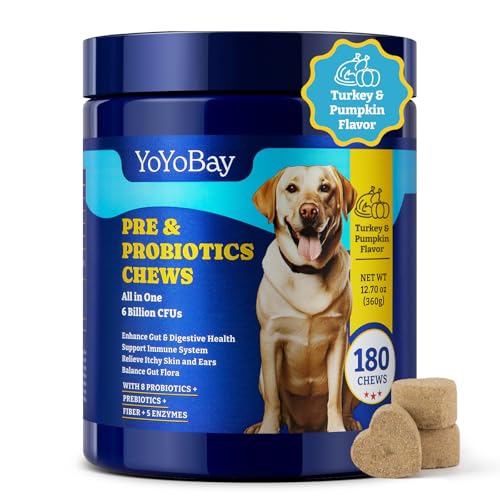 Image of Probiotics for Dogs - 6 Billion CFUs, Dog Probiotics with Prebiotics & Digestive Enzymes for Gut, Immune & Skin Health - Turkey & Pumpkin Flavor, 180 Soft Chews