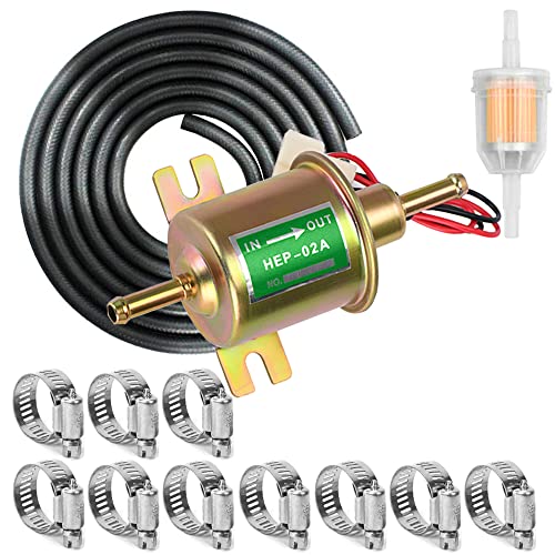 Universal Electric Fuel Pump Kit for Carburetor Lawn Mower,DC 12V (3-6PSI) Electric Fuel Pump + 2 Meter/6.56Foot 5/16" ID Fuel Line,Fuel Filters and 10pcs Hose Clamps