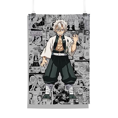 Image of MCSID RAZZ - Demon Slayer - Sanemi Shinazugawa - The Wind Hashira Design A4 Size Poster (With Frame) - Best Gift For Demon Slayer Fans /Best Artifacts To Your Home & Decor /For Anime Fandom