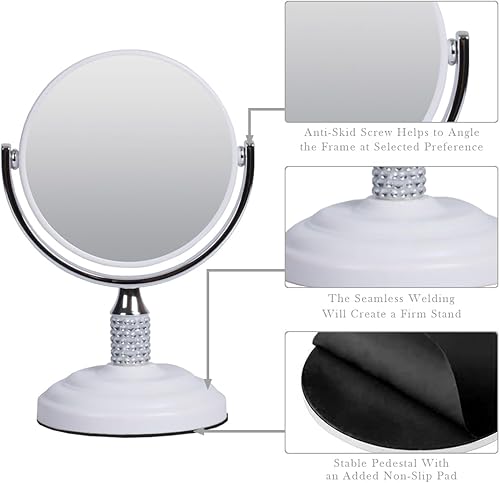 Miniatura 4 de Zahari Home Galvin Espejo de maquillaje de doble cara con soporte, espejo de escritorio aumento 1X3X, remolino de 360 grados, 5.60 pulgadas, blanco