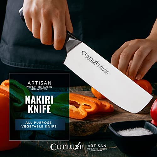 Image of Cutluxe Nakiri Knife, 7 inch Vegetable Knife - for Chopping, Dicing & Slicing, Razor Sharp, Full Tang, Ergonomic Handle Design - Artisan Series