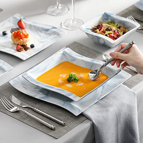 Image of MALACASA Plates and Bowls Sets, 26 Piece Blue Dinnerware Sets for 6, Porcelain Dinner Set with Set, Dishes, Cereal Serving Platters, Kitchen Plate Bowl Series FLORA, 26 Piece(Service for 6)