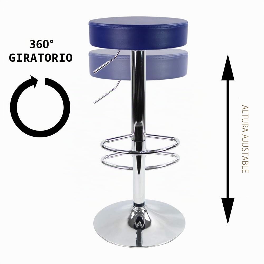 KKTONER Taburete de Bar Regulable en Altura Giratorio Taburete de Trabajo Taburete de Oficina Cuero PU Azul
