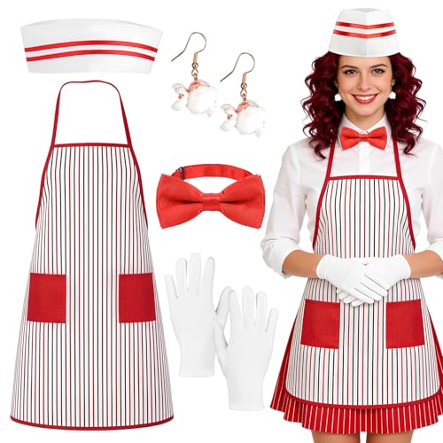 Popcorn Kostüm Kellner Im 50er Jahre Stil Karneval Zirkus Cosplay Party FüR Karneval Stil Inkl KarnevalskostüM Filmabende Erwachsene Kellnerin Tablett Kit 1950er ZubehöR Set Halloween