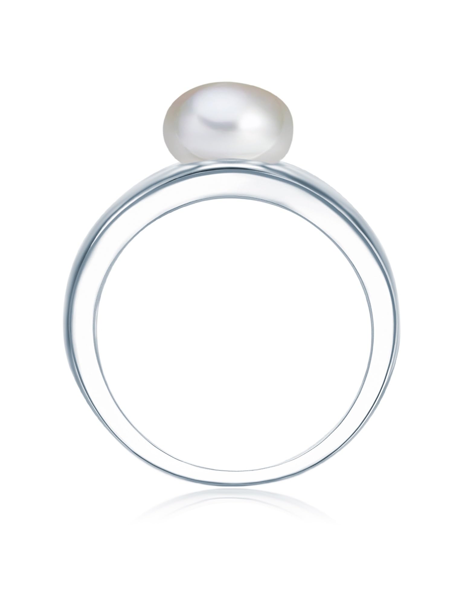Valero Pearls Damen Perlenring mit Hochwertiger Süßwasser-Zuchtperle | Perlengröße 8-9 mm,Button-Form,weiß,925/- Sterling Silber,Silberring,mit echter Perle,Damenring,geteilte Ringschiene,