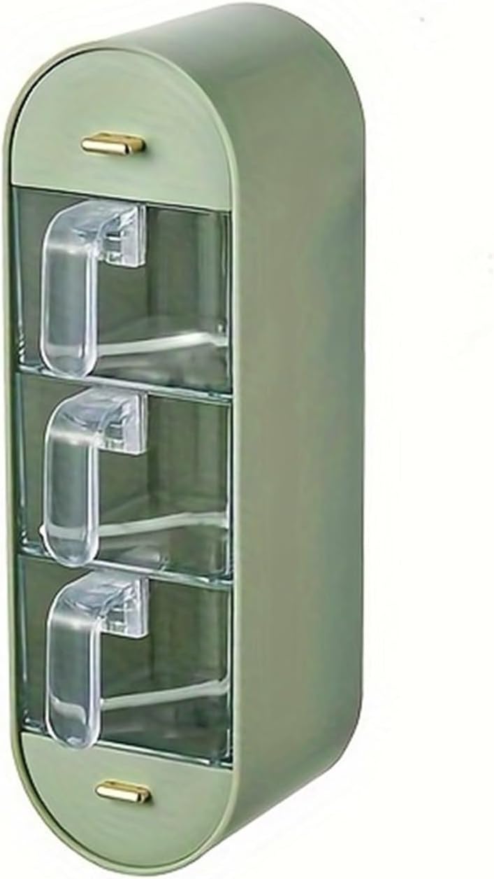 Wall-Mounted Seasoning Box 5 Grid Transparent Spice Pot Sealed Container Kitchen Dispenser(Light green)