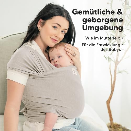 KeaBabies Babytrage Ab Geburt - Atmungsaktive Babytragetücher, Babytrage Neugeborene Ab Geburt, Babytuch Tragetuch Baby Neugeborene, Kleinkind Handfreie Baby Carrier (Stone Gray)