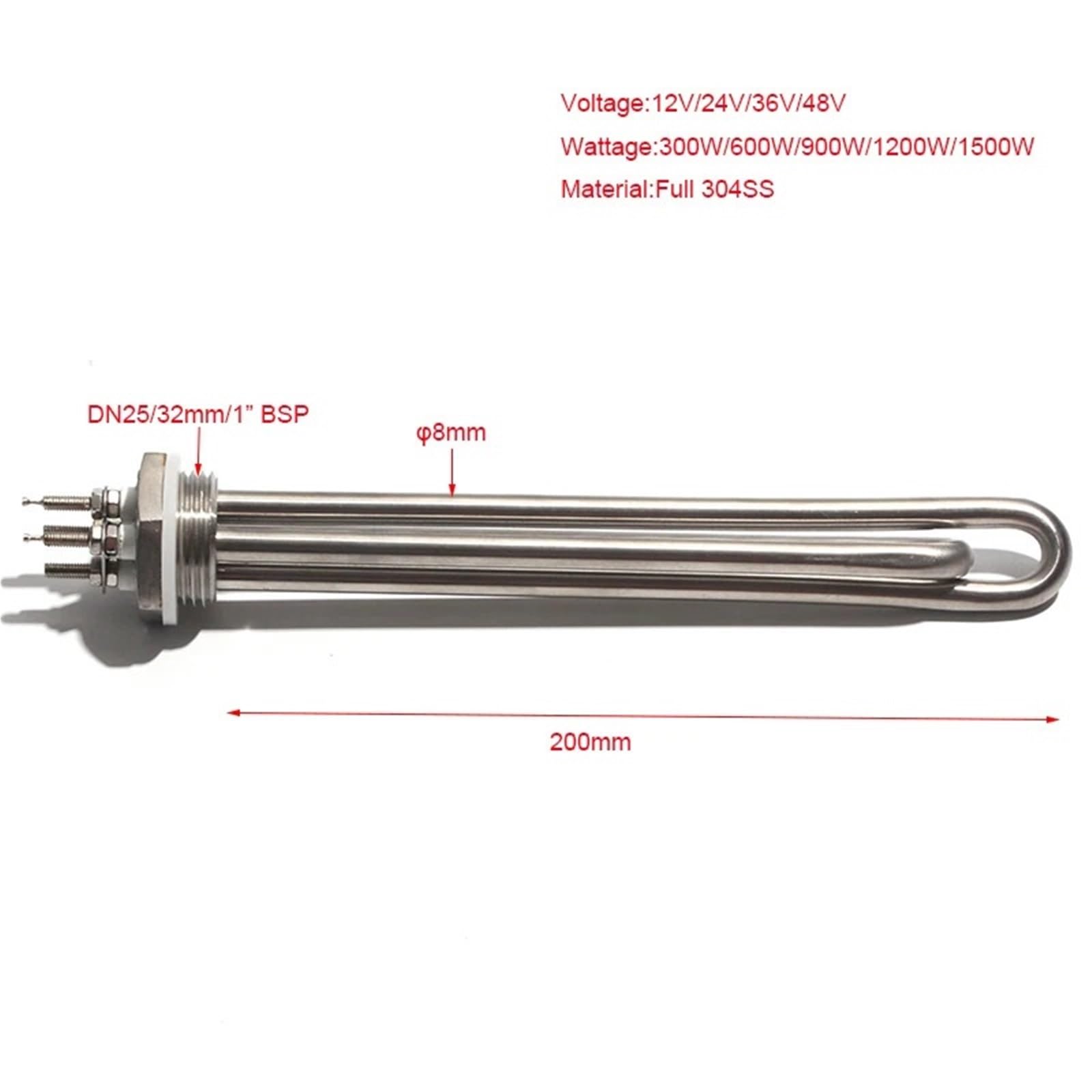 12 V 24 36 48 Wasser-Tauchsieder G1 1/4 Zoll DN25 1 Gewinde Induktionsheizrohr 304SUS 300 W-1,5 kW Stück(Without accessories,48V_1200W 200MML 304SS)
