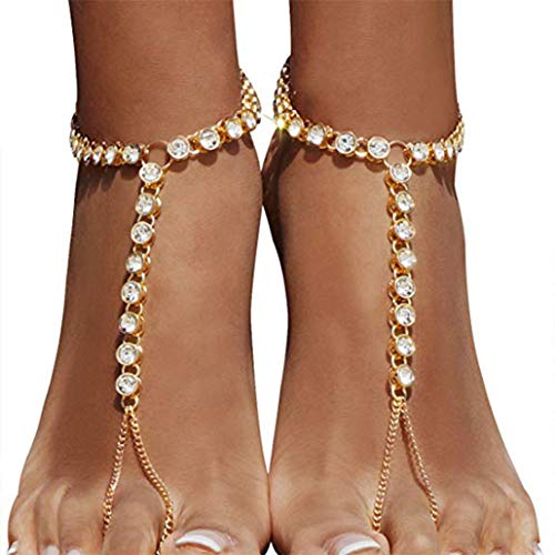 Preisvergleich Produktbild NYAOLE 1PCS Damen Fußkette Barfuß Sandalen Strass Zehenring Fußkettchen Strand Hochzeit Fußkettchen Schmuck, Gold Farbe