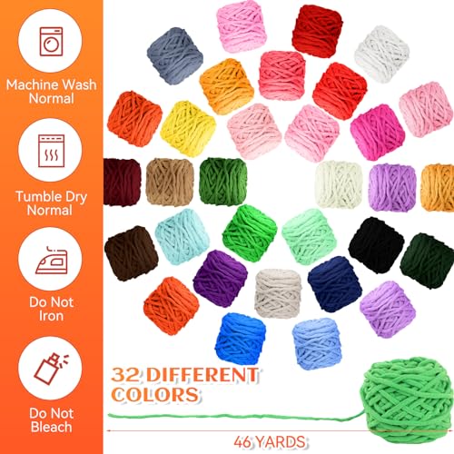 Image of Timgle 32 Skeins Chunky Chenille Yarn for Crocheting, 1470 Yards Bulky Thick Fluffy Yarn Soft Velvet Plush Yarn for Hand Knitting Blanket Crafts Project (Stylish Color)