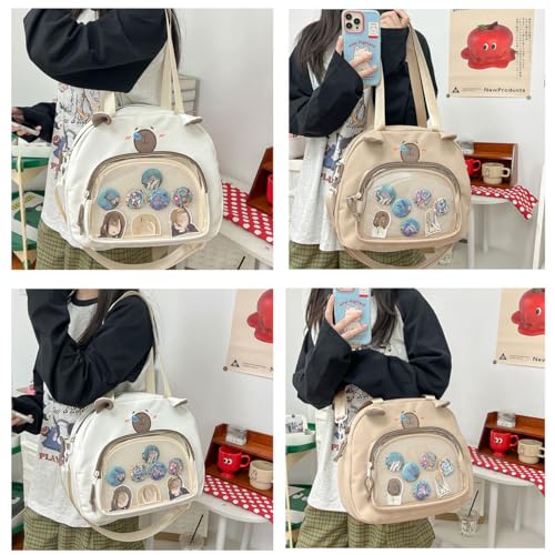 Pink Capybara Ita Bag for Women Cute Animal Backpack with Cartoon Charm Y2K Large Capacity for Daily Essentials (Khaki)3