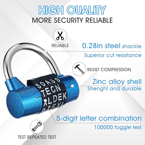 Image of 4 Pcs 5 Letter Combination Lock Heavy Duty Gym Locker 5 Digit Word Escape Room Locks Keyless Resettable Metal Lock for College Gym Toolbox Hasp Cabinet