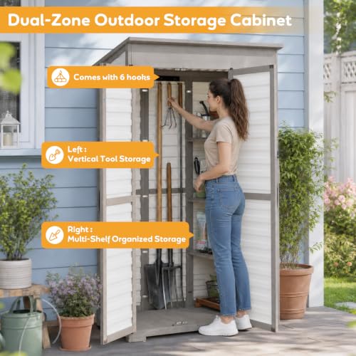 Image of Large Outdoor Storage Cabinet with 3 Shelves, Weatherproof Shed for Outside