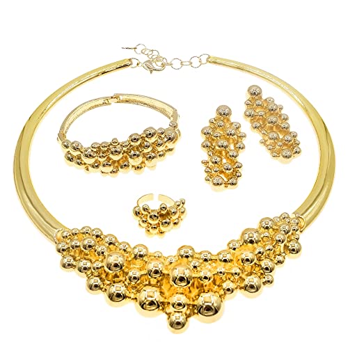 Juego de joyas estilo dorado italiano y Dubai para novia que busca brillo sin peso