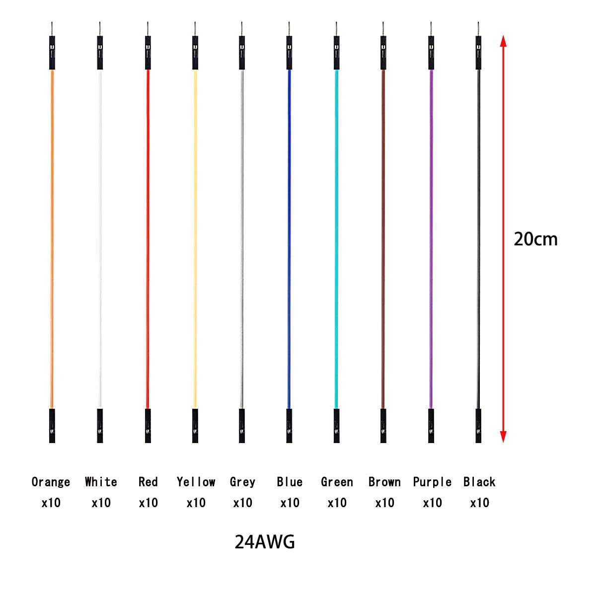 GTIWUNG 100 sztuk mostków wtykowych typu Jumper Wire, płytka wtykowa, 20 cm męski kabel żeński, 24AWG, mostki druciane do płyt Arduino i Raspberry Pi, 10 kolorów, po 10 sztuk