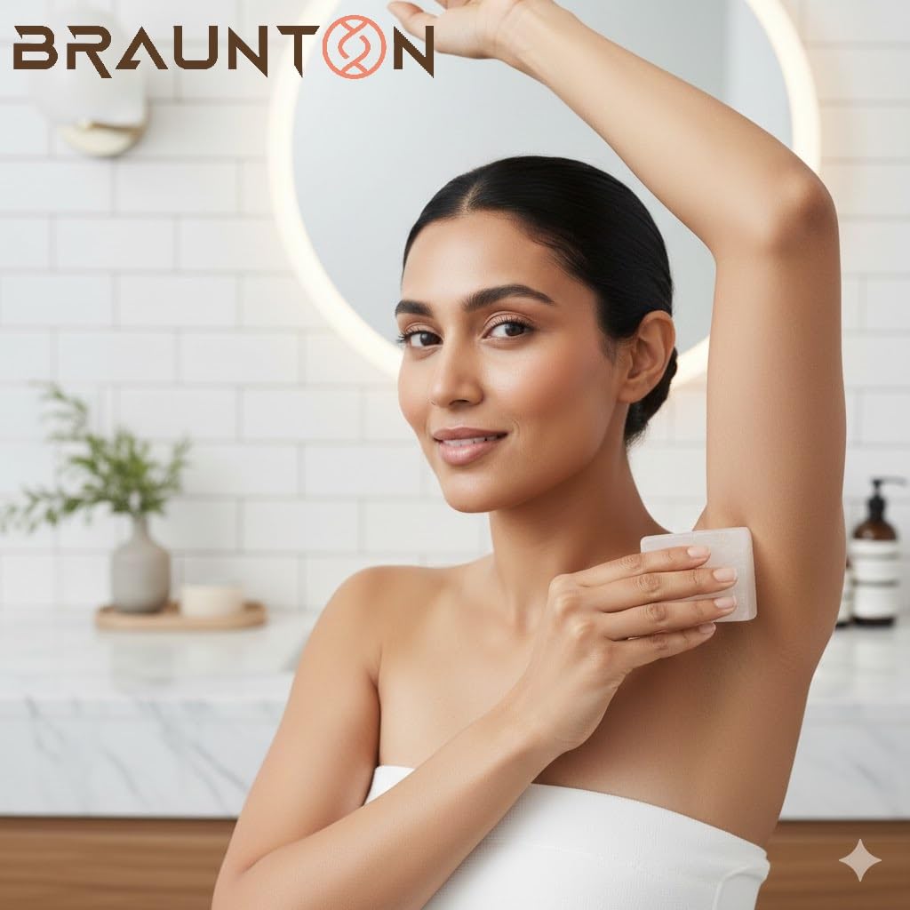 BRAUNTON Natural Crystal White Alum Stone Bar for Underarms & Shaving | Alum Stone For After Shave Alternative| | Fitkari Bar for Skin Tightening | Effective & Gentle Phitkari With Case For Longer Use 1