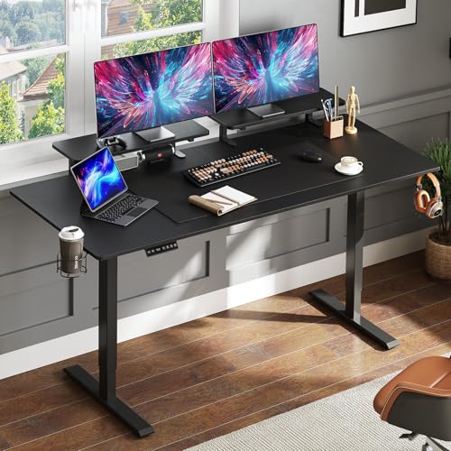 ONBRILL Standing Desk with 2 Adjustable Monitor Shelves, 71 x 24 Inches Electric Stand Up Desk with Memory Controller an - Detailed View