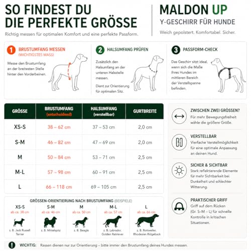 Hunter Hundegeschirr Maldon UP, Farbe: Petrol/grau, weich gepolstert & komfortabel, stark reflektierend durch 3M Scotchlite, 4-Fach verstellbar, mit gepolstertem Griff (ab S-M), Größe: M-L