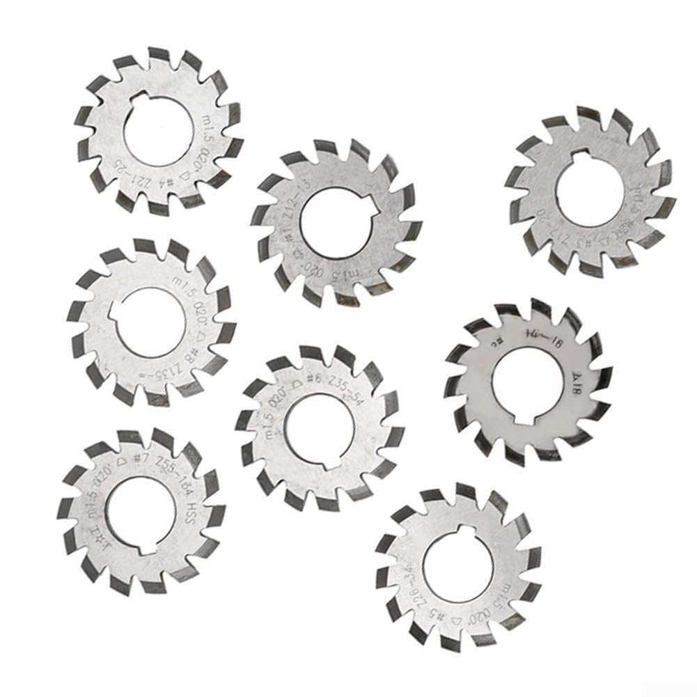 Lot de 8 fraises à engrenages HSS 1 5 20 degrés 18 biseautés avec trou de 22 mm pour la coupe d'engrenages industriels