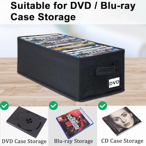 DVD Storage Boxes - 4 Pack DVD Case Holder Organizer - 15.7" x 7.9" x 5.7", Holds 100 DVDs | 200 DVDs Slim Discs, Desktop or Closet DVD Organizer Can Store Blu-ray | Movie | Game