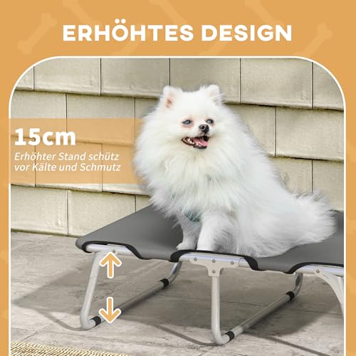 PawHut Hundeliege Outdoor, klappbar Erhöhte Haustierliege mit Stahlrahmen, Kühlendes Haustierbett für kleine Hunde, Hundebett für Draußen Camping, Grau, 71 x 58 x 20 cm
