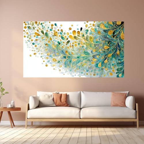 Décoration intérieure tableau abstrait motif plumes bleu vert