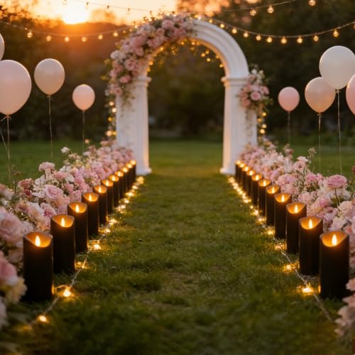 Image of kakoya Flickering Flameless Candles, Battery Operated Plastic LED Pillar Candles with Remote Control and Timer, Set of 24 (Black)