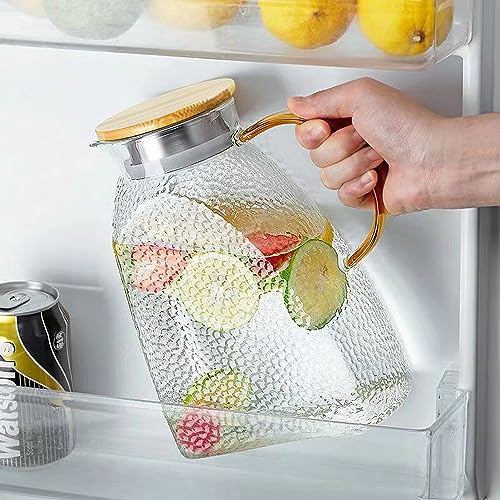 YBCPACK 1.8 Litre Glass Water Jug with Bamboo Lid, Large Heat Resistant Carafe Pitcher with Handle for Hot/Cold Drinks - Image 4