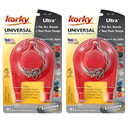 Image of Korky Ultra Standard 2-Inch Universal Toilet Flapper - Long Lasting Rubber - Easy to Install - Made in USA, 100BP (2 Pack)