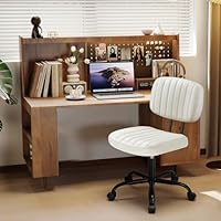 DUMOS Small Armless Home Desk Executive Chair with Low Back Lumbar Support, Height Adjustable PU Leather Computer Office Chair with 360° Swivel Wheels for Kids and Adults, White