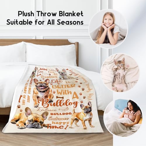 Bulldog Blanket, Bulldog Lovers Gift, Cute Soft Throw Gifts for Girls Boys Women, Cozy Flannel Throw Blankets for Couch Office, 40"x50"