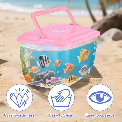 Image of Vodolo Beach Aquarium,4Pcs Fish Transport Container,Fun Travel Portable Fish Tank,Plastic Clear Fish Bucket,Beach Vacation Essentials for Kids,Beach Must Haves Crab Catching Kit