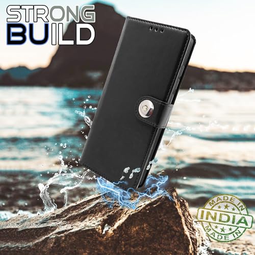 Image of Pikkme Vivo T3 5G / Vivo Y200e 5G Flip Cover Leather Finish | Inside TPU with Card Pockets | Wallet Stand and Shock Proof | Complete Protection Button Flip Case (Black)