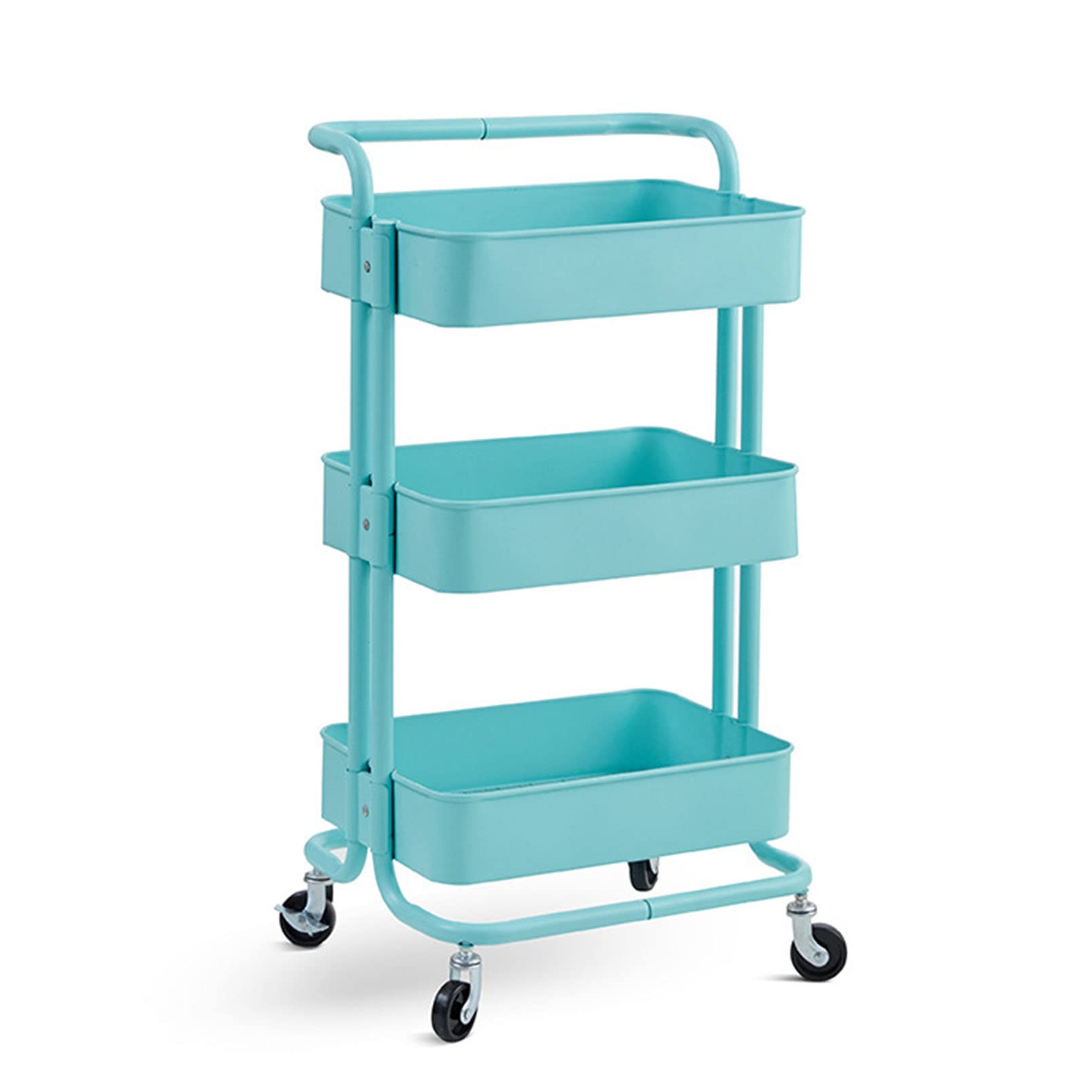 JATIBOSH 3-Tier Rolling Cart, Metal Utility Cart with Lockable Wheels, Storage Craft Art Cart Trolley Organizer Easy Assembly for Bathroom Laundry Room Kitchen Office Narrow Place