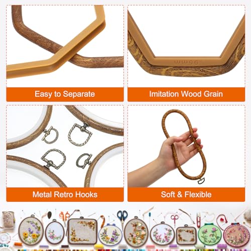 Image of PATIKIL 8x7.3inch Embroidery Hoops, 3Pieces Imitated Wood Hexagon Frame Cross Stitch Hoop Ring for Embroidery Art Craft Sewing Ornaments Hanging Decoration