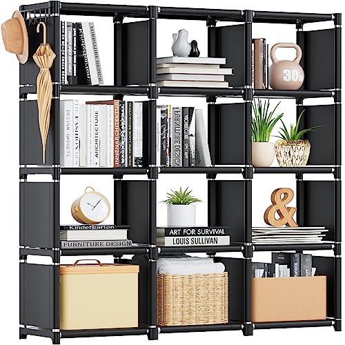 Tienily Book Shelf, Cube Storage Organizer, DIY Bookcase, Portable Metal Bookshelf, Tall Book case for Bedroom, Living Room, Study Room, Office, Closet, Black Cubicle Rack (Black, 12-Grid) Tienily Book Shelf, Cube Storage Organizer, DIY Bookcase, Portable Metal Bookshelf, Tall Book case for Bedroom, Living Room, Study Room, Office, Closet, Black Cubicle Rack (Black, 12-Grid)