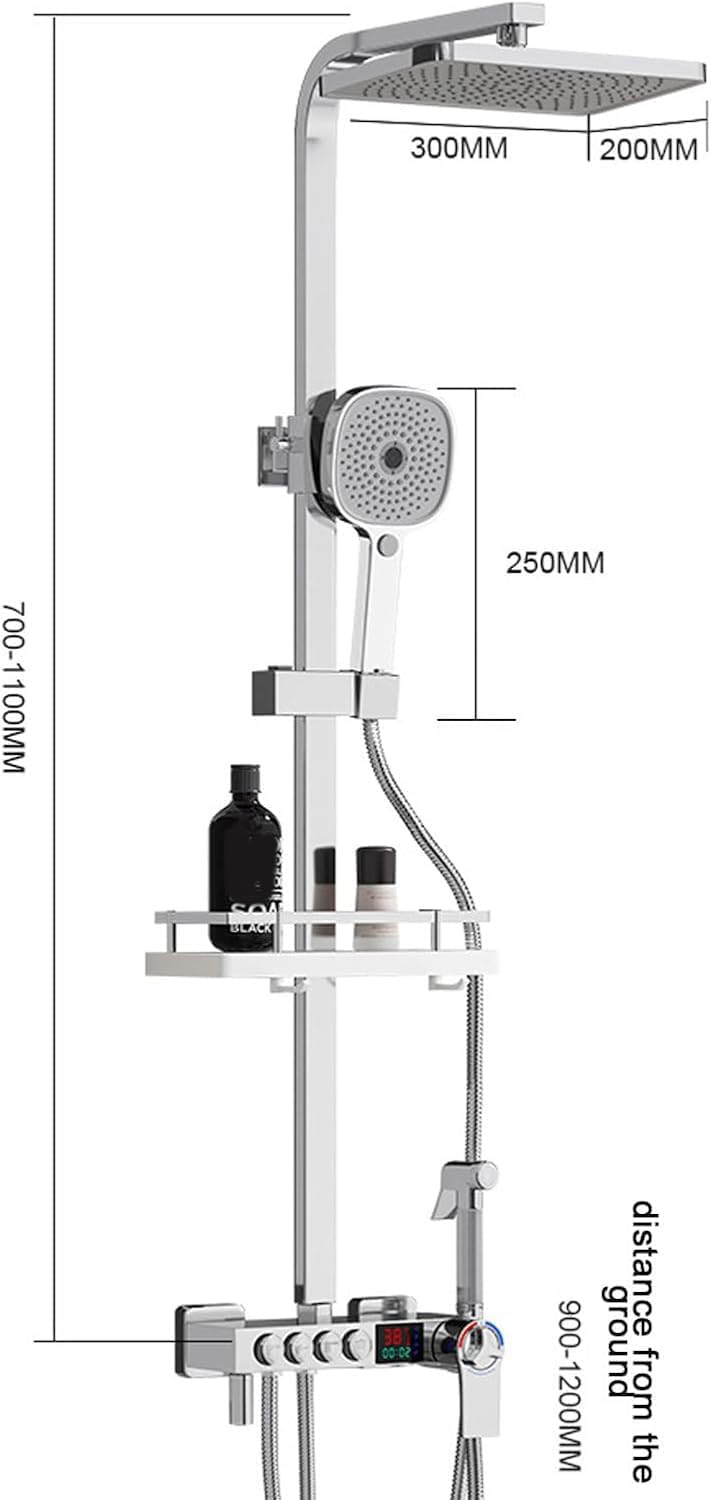Thermostatic Shower System, Digital Display Bathroom Shower Faucet Set 4 Functions Shower Fixtures Shower Kit with Rain Shower Head, Handheld Shower Head, Bidet Sprayer, Bathtub FA